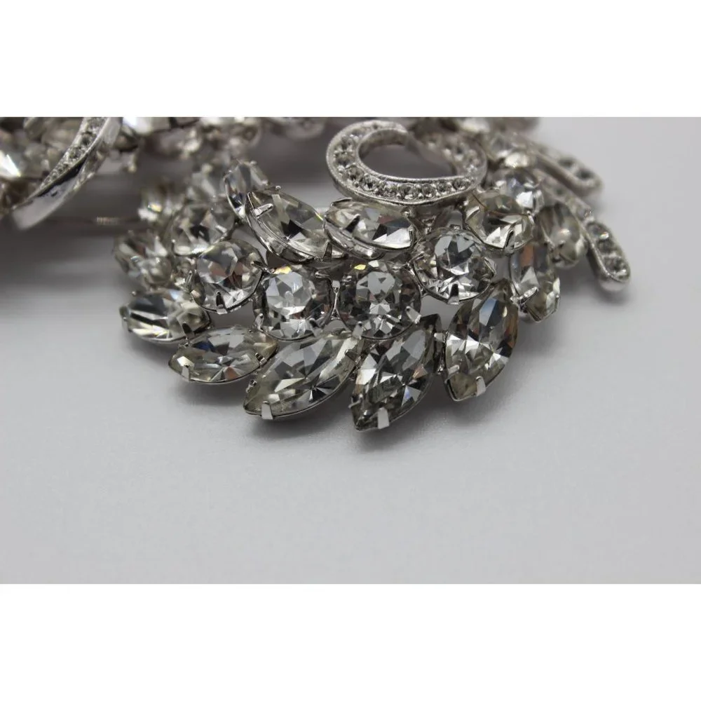 Vintage 40s 50s Eisenberg Ice clear rhinestone‎ floral swag leaf wedding brooch
